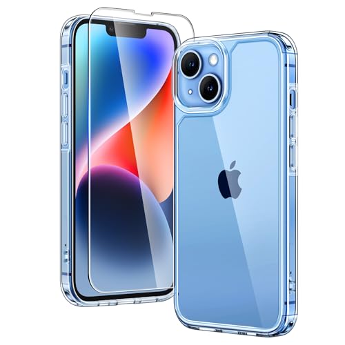TAURI für iPhone 14 Hülle 6,1" mit Panzer Schutz Glas Folie, Schutz nach Militärstandard, [Anti-Vergilbung] Stoßfest Tra...