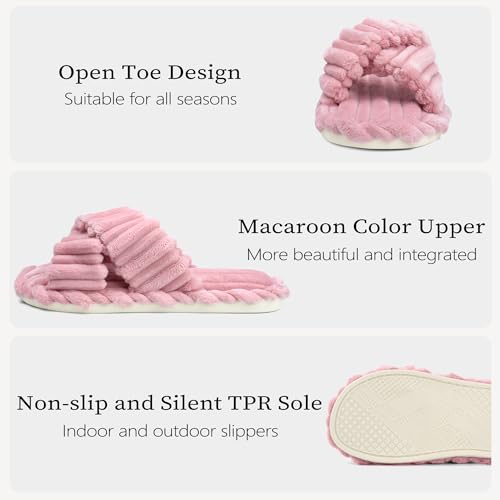 Image of IPSAE House Slippers for Woman Memory Foam Open Toe Slippers Corduroy Cross Bow Womens Slipper Slides Comfy Indoor Bedroom Slip On Shoes