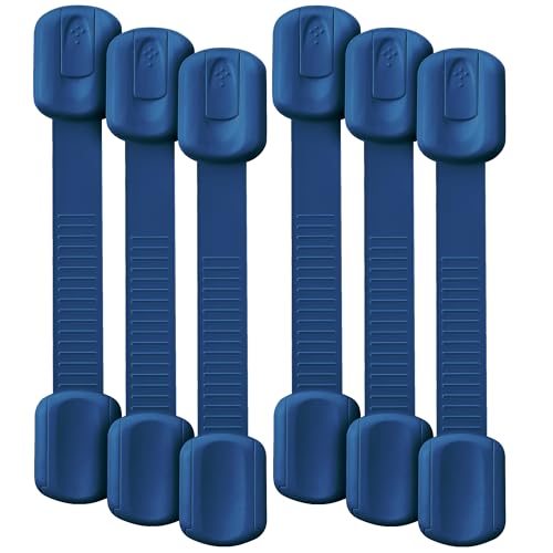 Image of Bate- Child Safety Strap Locks, 6 Pack, Dark Blue, Baby Locks for Cabinets, Drawers, Kitchen, Toilet, Furniture, Fridge, Multi-Purpose, Easy Install with Quick 3M Adhesive for Childproofing