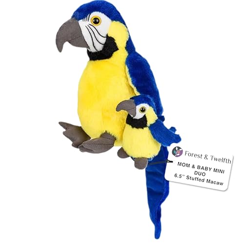 Image of Forest & Twelfth Mom and Baby Mini Macaw, Stuffed Animal for Boys and Girls, Bird Baby Shower Decorations, Nursery Decor, Forest Animals for Toddlers, Soft Stuffed Macaw, Plush Toy, Huggable (Macaw)