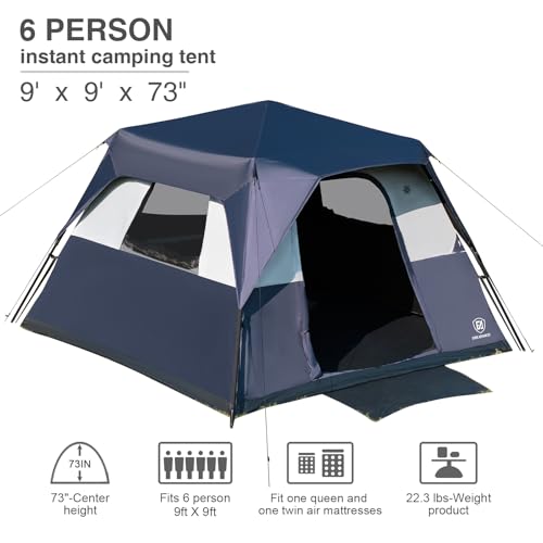 Image of EVER ADVANCED 6 Person Camping Tent, Blackout Design Tent for Camping Instant Cabin Tents for Family with Rainfly, 60s Easy Setup, Water-Resistant