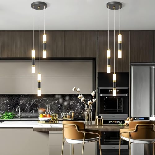 Image of Modern Kitchen Pendant Lighting Over Island Dimmable LED 3 Light Mini Pendant Light, Pendant Lights Kitchen Bedroom Modern Pendant Light Fixtures (Black Gold)