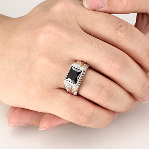 Bonlavie Black Onyx Ring For Men 5.3Ct 8X10Mm Rectangle Cut 925 Sterling Silver Rings For Men With White Cubic Zirconia Wedding Ring Engagement 11Mm Bands Size 8 #TOP3