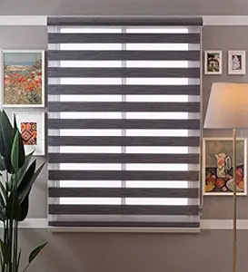 Coversun ZEBRA BLINDS Dark Grey Colour Wooden Blinds for Windows or Outdoor Decor of The Home and office blinds (DARK GREY COLOUR, Width 60 cm X Height 135 cm)