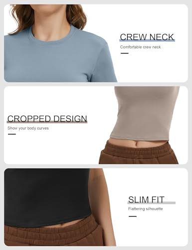 4 Pack Women's Workout Shirts Compression Short Sleeve Crew Neck Running Yoga Gym Athletic Fitted Crop T-Shirts Top4