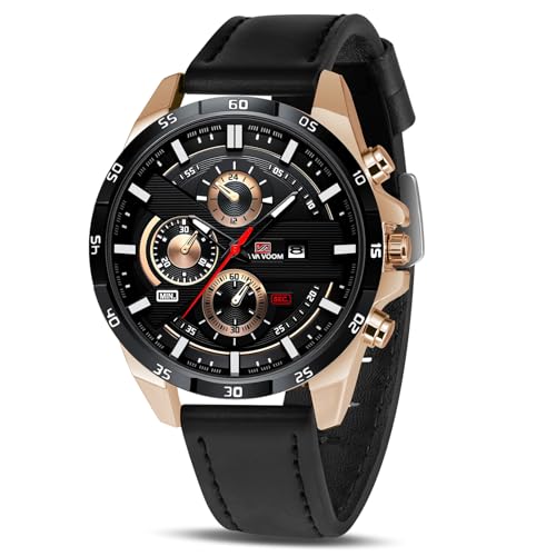 OFFCUP Reloj para Hombre, 55mm Cronografo Relojes, Reloj Analógico de Cuarzo con Luminosa et Fecha Automática, Reloj de Cuero, Negocios Casual Negocios Relojes de Pulsera Regalo para Hombre