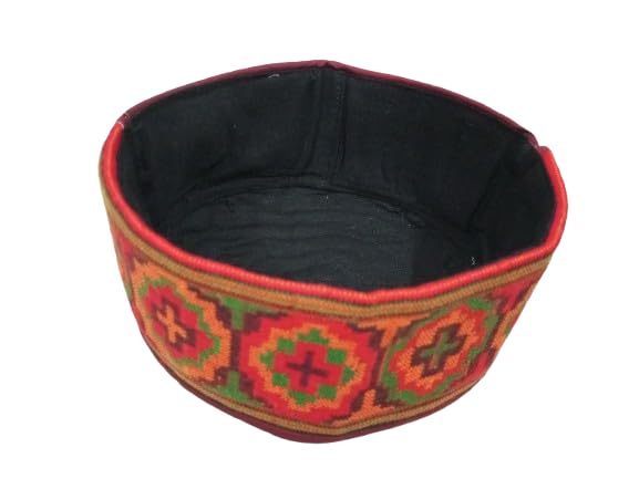 3.5" Himachal Cap Border Design Multi Color Pahari Topi Handcrafted Traditional Gift-picture-33