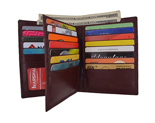 MARSHAL RFID Blocking Men's Bifold Hipster Center Flap Large Capacity Genuine Leather Wallet (Burgundy)3