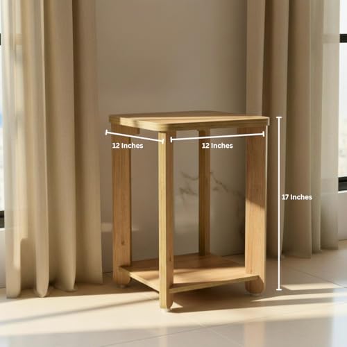 Image of InoSlashed Beautiful Wooden Side Table /End Table /Plant Stand /Tea Table /Stool Living Room Furniture Square Shape (17 Inch Height) (Wooden Brown)