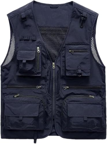 CwccLSH Multifuncional Chaleco de Trabajo de Verano, Chaqueta sin Mangas de Malla con múltiples Bolsas, for Deportes al Aire Libre, montañismo, Caza, Pesca, Chaleco táctico(Navy,XX-Large)
