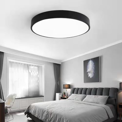 48W Led Ceiling Light, Flush Mount Ceiling Light, 3000-6000K Super Bright Light Fixture with 3360 Lumens for Bedroom, Living Room, Hallway, Dining Room, Study Room(White) c-25(Black,11.8in)
