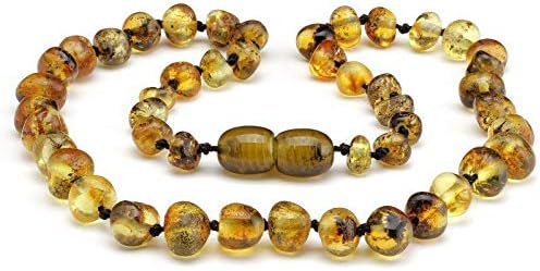 Baby J's, Light Green Amber Necklace, 100% Baltic Amber & Semi-Precious Stones, Knotted to Prevent Scattering