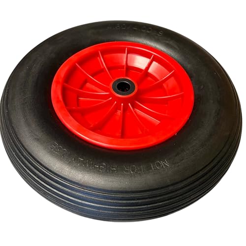 KOVA® Schubkarrenrad Vollgummi PU 4.80/4.00-8 Rad für Schubkarre Pannensicher - 120 kg Traglast - Kunststoff-Felge - Ø 380mm Schubkarrenrad 4.80 4.00-8 - Schubkarren Ersatzrad Vollgummirad Schwarz/Rot