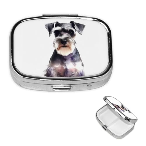 スクエアピルケース 財布またはポケット用 2コンパートメント 薬 ピルボックス ポータブル 小型 ピルオーガナイザー 行儀の良いシュナウザー ピルボックス 旅行 薬 ビタミン タラ 肝油 収納ボックス