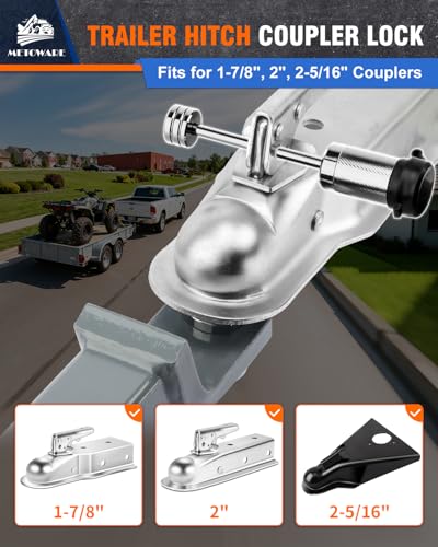 Image of METOWARE Trailer Tongue Coupler Lock 1 /4 inch Dia, 3-1 /2 inch Span, Trailer Hitch Lock for Latch-Type Coupler, Trailer Pin Lock for Towing Trailer RV Car Boat Truck Chrome(1 Pack)