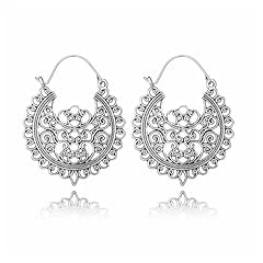 Silver flower hoop earrings
