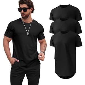 Mens T Shirts Casual Hipster Hip Hop Longline Crewneck Tee Shirts