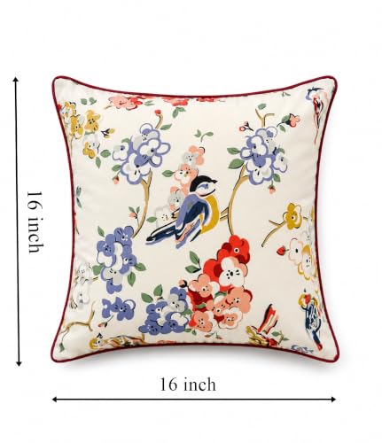 Image of Cotton Cushion Covers 16x16 Inch - Hand Block Floral Print Pillow Covers for Sofa, Couch & Bedroom (Pack of 5) (Grey White)