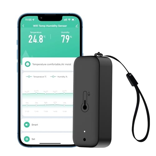 Wi-Fi Smart Thermometer Hygrometer: Wireless Temperature Humidity Sensor with App Alerts, Data Storage Export, Waterproof Remote Monitor for Cellar Greenhouse, Compatible with Alexa (1 Pcak)
