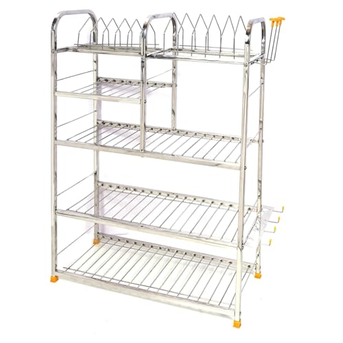 Image of Kitchen Dish Rack | Wall Mounted | Stainless Steel Stainless Steel Utensils Organiser Plate Cutlery Stand Space Saving Dish Drying Bartan Rack Storage Shelf Shelves, Free Standing, Tiered Shelf