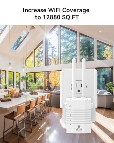 Image of Dual Band 5GHz /2.4GHz WiFi Extender,1200Mbps WiFi Extender Signal Booster 12880 Sq.Ft Coverage, EasyMesh & 105 Device Support