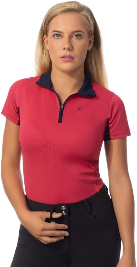 HORZE Women's Trista Short Sleeved Technical Moisture-Wicking Equestrian Sun Shirt | Mesh Under-Sleeves, UV Protection