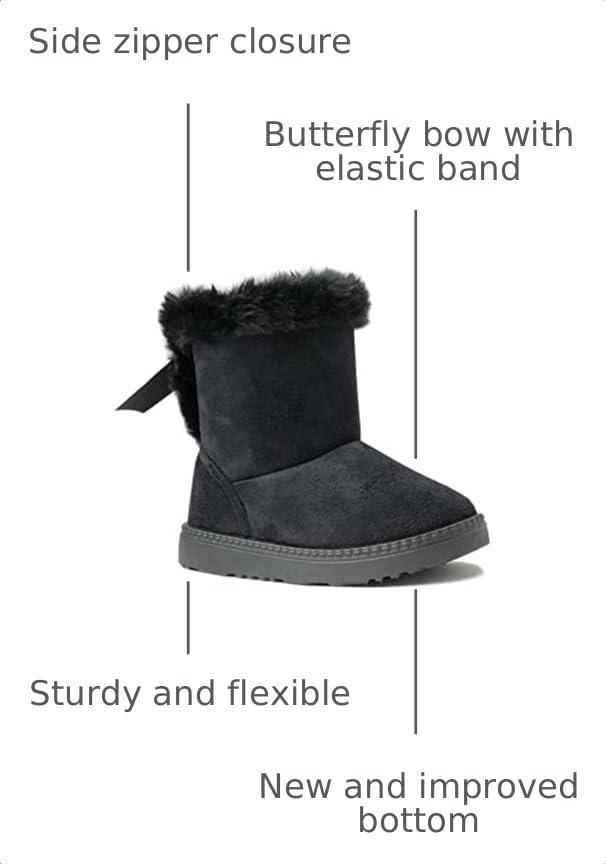Image of REDVOLUTION Kids Boots Toddler Girls Cute Butterfly Bow | PomPom PU leather Boot (Toddler /Small Kid)
