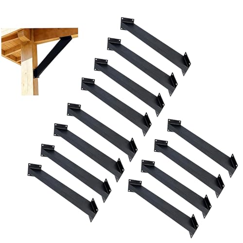 Kit de 12 soportes angulares de 45 grados para vigas, conectores resistentes para pérgolas, soportes negros de montaje interior para estructuras de madera miniatura 1