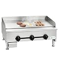 Okeyolive 36” Commercial Gas Griddle, 90,000 BTU Countertop Flat Top Grill, 3 Independent Burners, Heavy-Duty Stainless Steel Construction, NG/LP Convertible, ETL Certified