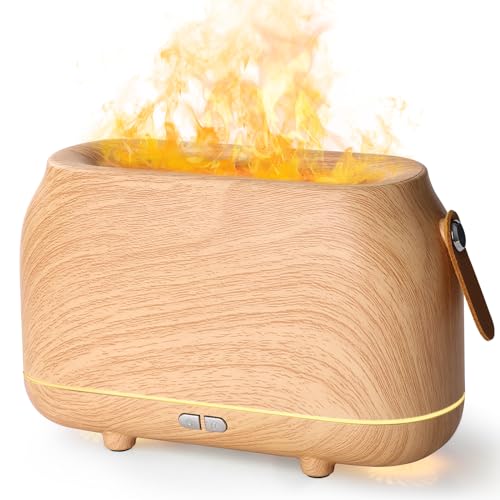 Difusor de aceites Esenciales, GeeRic Mini humidificador ultrasónico Luz de Llama 7 Colores LED Silencioso Purificador de Aire Difusor de Aroma Nebulizador para aceites perfumados para Yoga en Marrón