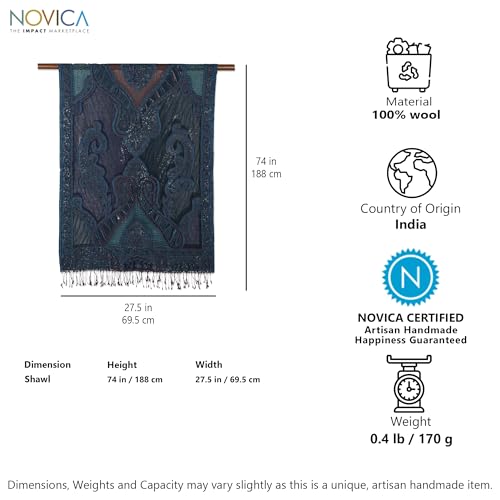 NOVICA Artisan Handmade Jacquard Wool Shawl Fringed Accessories Multicolor Jaquard India Floral 'Paisley Underground'4
