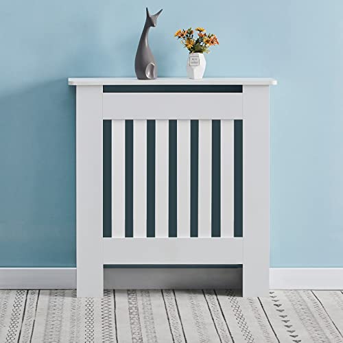 OFCASA – Petit cache-radiateur peint en blanc - Grille verticale à lattes en bois pour salon, chambre à coucher, couloir - 78 cm