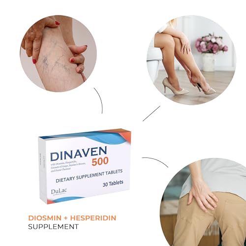 Image of Dulac - Dinaven 500, Dietary Supplement for Leg Circulation, 30 Tablets | With Diosmin Hesperidin, Horse Chestnut, Butcher's Broom and Red Grape Extract, Made in Italy