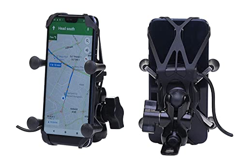 Image of GRAND PITSTOP Mobile Holder for Bikes, Motorcycle, Scooter, Bicycles, Bike Mobile Holder, Aluminium Handlebar Cellphone Holder for Maps and GPS Navigation with 360 Rotation Phone Mount-Black
