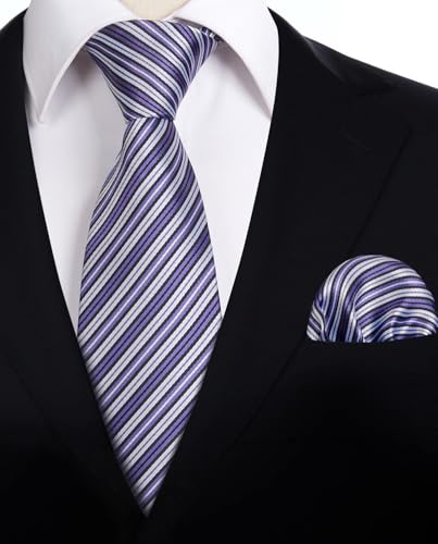 Image of HISDERN Mens Tie Set Classic Woven Ties and Pocket Square Cufflinks Set Formal Business Wedding Neckties Handkerchief
