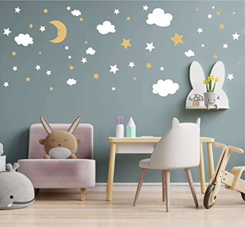 Vinilos decorativos luna y estrellas blanco y dorado miniatura 2