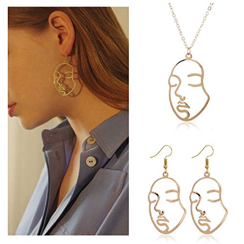 Meetlight Picasso Gesicht Ohrringe Gesicht Halskette Set Gold Silber Vintage abstrakte Anweisung baumeln Ohrringe f¨¹r Frauen M?dchen Cover