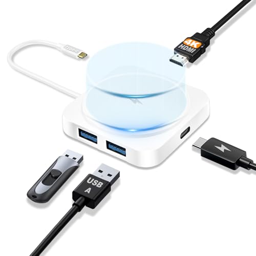 Hub USB C, estación de acoplamiento 5 en 1 con carga inalámbrica magnética, HDMI 4K, carga rápida PD de 100 W, 2 puertos USB 3.1 de 5 Gbps, adaptador multipuerto USB C compatible con iPhone, iPad,