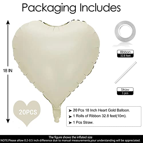 Cream Heart Balloons Valentine's Day 18 Inch Pack of 20 White Heart Shape Helium Balloons, Heart Balloons Love Balloons - Image 2