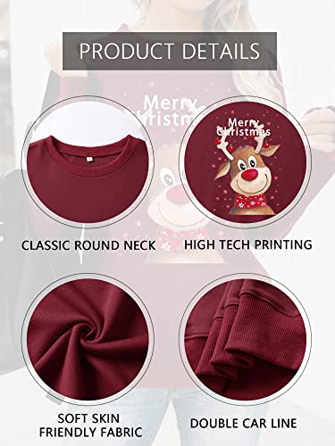 Dresswel Weihnachtspullover Damen Merry Christmas Sweatshirt Lustig Rudolph Rentier Druck Baumwolle Weihnachten Weihnachts Xmas Pullover Weihnachtspulli Teenager Mädchen