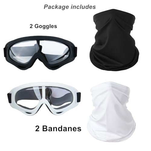 Image of LJDJ Safety Goggles - Pack of 2 - Glasses Adjustable Outdoor Sports Dust-Proof Protection Eyewear Perfect for Foam Game Gun and Blaster (Black + White)