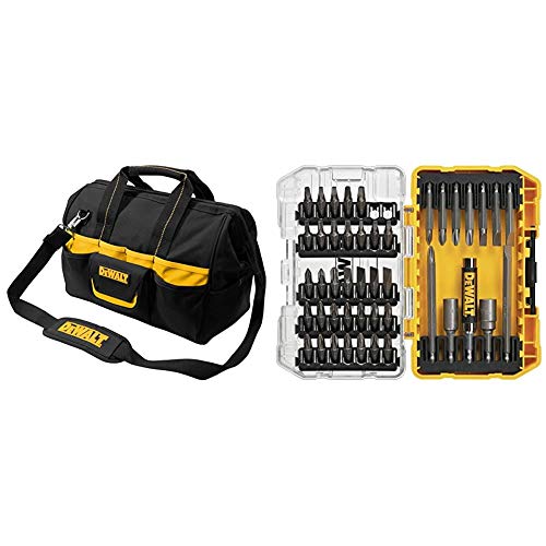 DEWALT DG5543 16 in. 33 Pocket Tool Bag, Black & DEWALT Screwdriver Bit Set with Tough Case, 45-Piece (DW2166)