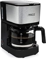 Princess Filter-Kaffeemaschine - 0,75 Liter Glaskanne, 8 Tassen, Edelstahl mit Permanentfilter, 600 Watt, 246030, Schwarz, Silber – Ansicht 1