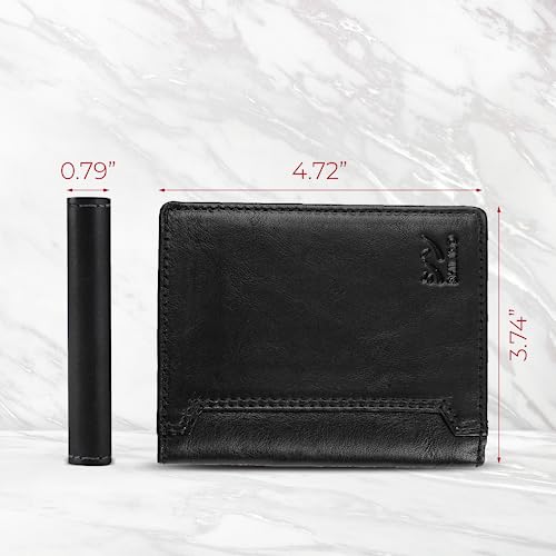 SHINKO Italian Leather Wallet for Men, Vachetta Leather Card Holder, Bifold Men's Wallet, Safe Card Case, Men's Long Wallet Versatile and Minimalist Wallet for Men (Black)2