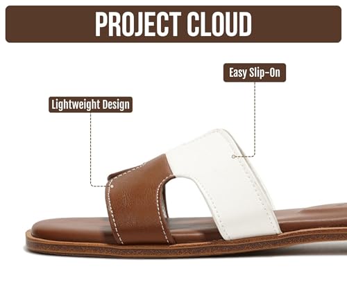 Image of Project Cloud 100% Genuine Leather Sandals for Women 2026 - Fashion Flat Womens Sandals with Memory Foam Insole Slides Sandals Women Footwear - Mules Women's Sandals (Jannel)