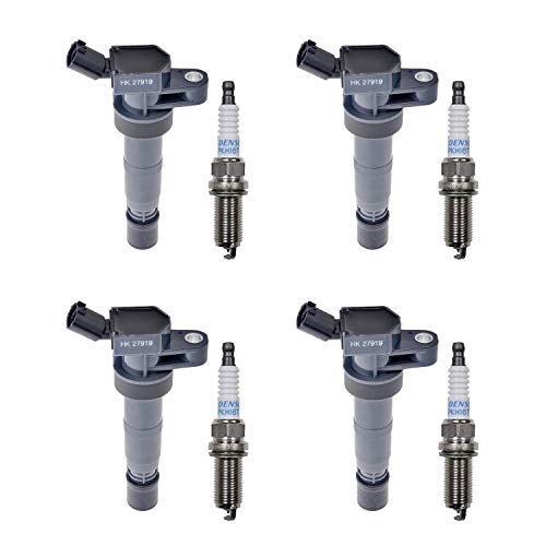 AD Auto Parts Ignition Coil Pack - 4 Ignition Coils + 4 Platinum TT Spark Plugs PK16TT For Hyundai Equus, Genesis, Santa Fe, Sonata, Tucson