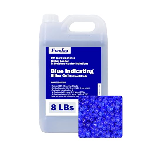 Image of 8LBS Fonday Blue Indicating Silica Gel Beads Desiccant Moisture Indicating Blue to Pink Reusable Industry Standard Bead Size 3 to 5mm