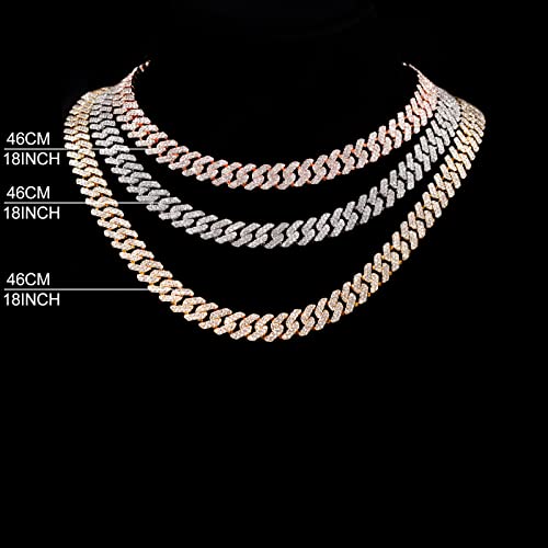 2 Pieces Mens Cuban Link Chain,12mm Diamond Prong Cuban Link Chain Necklace Bracelet Iced Out Miami Cuban Link Chain for Men Women Hip Hop Jewelry, Zinc, Rhinestone