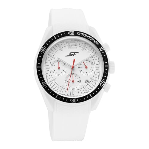 Image of SF Genesis-Bold Chronograph Quartz Analog with White Dial White Silicon Strap Watch for Men - 77186PP05