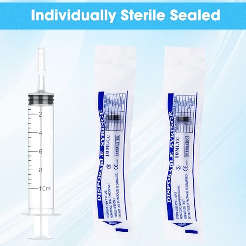 Image of 10 Pack 10ml Plastic Syringe, Luer Slip Tip with Cap, Syringes for Liquid, Measuring, Watering, Refilling, Feeding